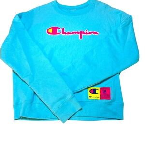 Champion Reverse Weave bright blue and pink sweatshirt size measured